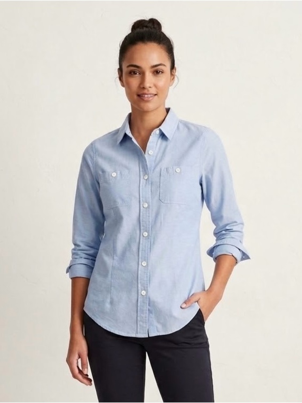Classic Light Blue Button-Down Shirt for Women